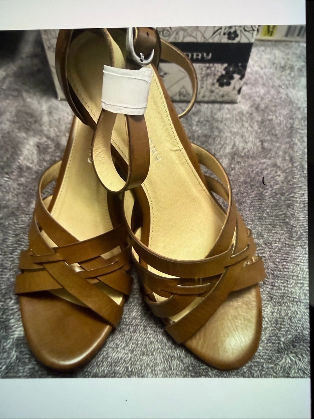 CL by Laundry Tan Brown Strappy Ankle Buckle Sandals